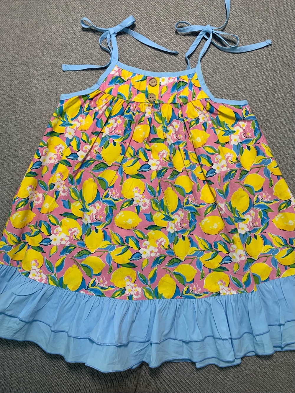 Cheeky plum 6y Lemon Print Sundress with Blue Trim